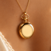 Gold Plated Full Hunter Quartz Pendant Necklace Watch