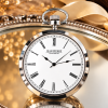 Chrome Plated Open Face Quartz Pocket Watch Clock