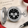 Chrome Plated Half Hunter Date Display Quartz Pocket Watch with Chain
