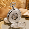 Chrome Plated Double Half Hunter Mechanical Pocket Watch with Chain