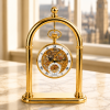 Gold Plated Open Face Skeleton Dial Mechanical Pocket Watch with Chain and Gold Plated Arch Stand