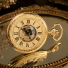Gold Plated Half Hunter Skeleton Dial Mechanical Pocket Watch with Chain (45mm) (G170PM)