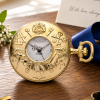Masonic Gold Plated Half Hunter Date Display Quartz Pocket Watch with Chain