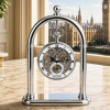 Chrome Plated Open Face Skeleton Dial Mechanical Pocket Watch with Chain and Chrome Plated Arch Stand