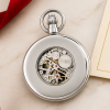 Chrome Plated Full Hunter Skeleton Dial Mechanical Pocket Watch with Chain
