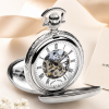 Chrome Plated Double Half Hunter Mechanical Pocket Watch with Chain (46mm)