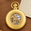Gold Plated Full Hunter Skeleton Dial Mechanical Pocket Watch Lace Effect with Chain