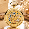 Gold Plated Open Face Skeleton Dial Mechanical Pocket Watch with Chain