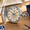 Masonic Chrome Plated Half Hunter Mechanical Pocket Watch with Chain