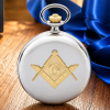 Masonic Two-Tone Full Hunter Date Display Quartz Pocket Watch with Chain