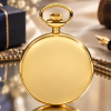 Gold Plated Half Hunter Mechanical Pocket Watch with Chain