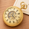 Gold Plated Half Hunter Skeleton Dial Mechanical Pocket Watch with Chain