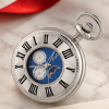 Chrome Plated Half Hunter Moon Dial Quartz Pocket Watch with Chain