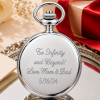 Chrome Plated Full Hunter Date Display Quartz Pocket Watch with Chain