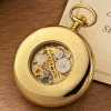 Gold Plated Open Face Skeleton Dial Mechanical Pocket Watch with Chain
