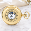 Gold Plated Half Hunter Moon Dial Quartz Pocket Watch Phase with Chain