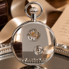 Chrome Plated Open Face Skeleton Dial Mechanical Pocket Watch with Chain