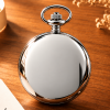 Chrome Plated Open Face Quartz Pocket Watch with Chain