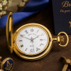 Masonic Gold Plated Full Hunter Date Display Quartz Pocket Watch with Chain (45mm) (G411PQ)