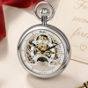 Chrome Plated Open Face Moon Dial Mechanical Pocket Watch with Chain