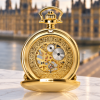 The Windsor Gold Plated Double Half Hunter Mechanical Pocket Watch with Chain