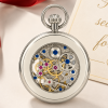 Chrome Plated Open Face Moon Dial Mechanical Pocket Watch with Chain