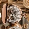 Rose Gold Plated Double Hunter Mechanical Pocket Watch with Chain