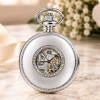 Chrome Plated Double Half Hunter Mechanical Pocket Watch Heritage with Chain