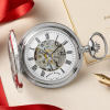 Chrome Plated Half Hunter Skeleton Dial Mechanical Pocket Watch with Chain (45mm) (B7)