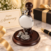 Chrome Plated Full Hunter Quartz Pocket Watch Stand with Chain
