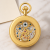 Gold Plated Open Face Skeleton Dial Mechanical Pocket Watch with Chain