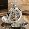 Sterling Silver Double Hunter Mechanical Pocket Watch with Chain