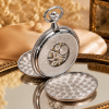 Chrome Plated Double Half Hunter Mechanical Pocket Watch with Chain