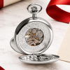 Chrome Plated Double Hunter Mechanical Pocket Watch with Chain