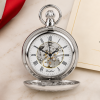 Chrome Plated Full Hunter Skeleton Dial Mechanical Pocket Watch with Chain