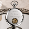 Chrome Plated Half Hunter Skeleton Dial Mechanical Pocket Watch Pouch Stand with Chain