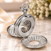 Chrome Plated Double Half Hunter Mechanical Pocket Watch Heritage with Chain