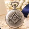 Masonic Silver Plated Full Hunter Date Display Quartz Pocket Watch with Chain
