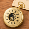 Gold Plated Half Hunter Date Display Quartz Pocket Watch with Chain