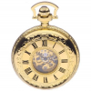 Gold Plated Double Half Hunter Mechanical Pocket Watch and Gold Plated Arch Stand