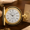 Gold Plated Half Hunter Date Display Quartz Pocket Watch with Chain (45mm)