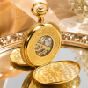 Gold Plated Double Half Hunter Mechanical Pocket Watch with Chain