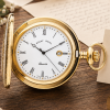 Gold Plated Full Hunter Date Display Quartz Pocket Watch with Chain