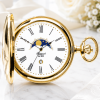 Gold Plated Half Hunter Moon Dial Quartz Pocket Watch Phase with Chain