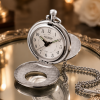Two-Tone Double Half Hunter Quartz Alarm Pocket Watch with Chain