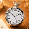 Chrome Plated Open Face Quartz Pocket Watch with Chain