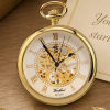 Gold Plated Open Face Skeleton Dial Mechanical Pocket Watch with Chain (50mm) (W1030)