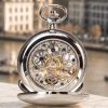 The Kensington Chrome Plated Double Hunter Mechanical Pocket Watch with Chain