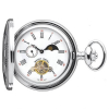 Chrome Plated Half Hunter Moon Dial Mechanical Pocket Watch with Chain