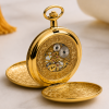 Gold Plated Double Hunter Mechanical Pocket Watch with Chain